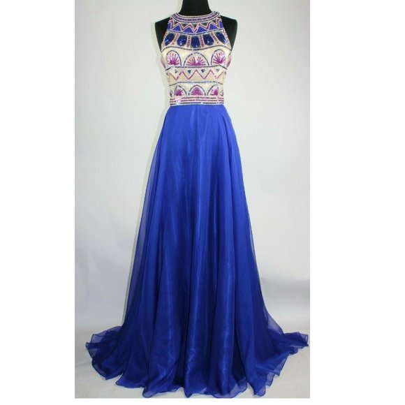 Women's Formal SHEER Embroidery beaded Long Evening Gown prom dress - Picture 4 of 6
